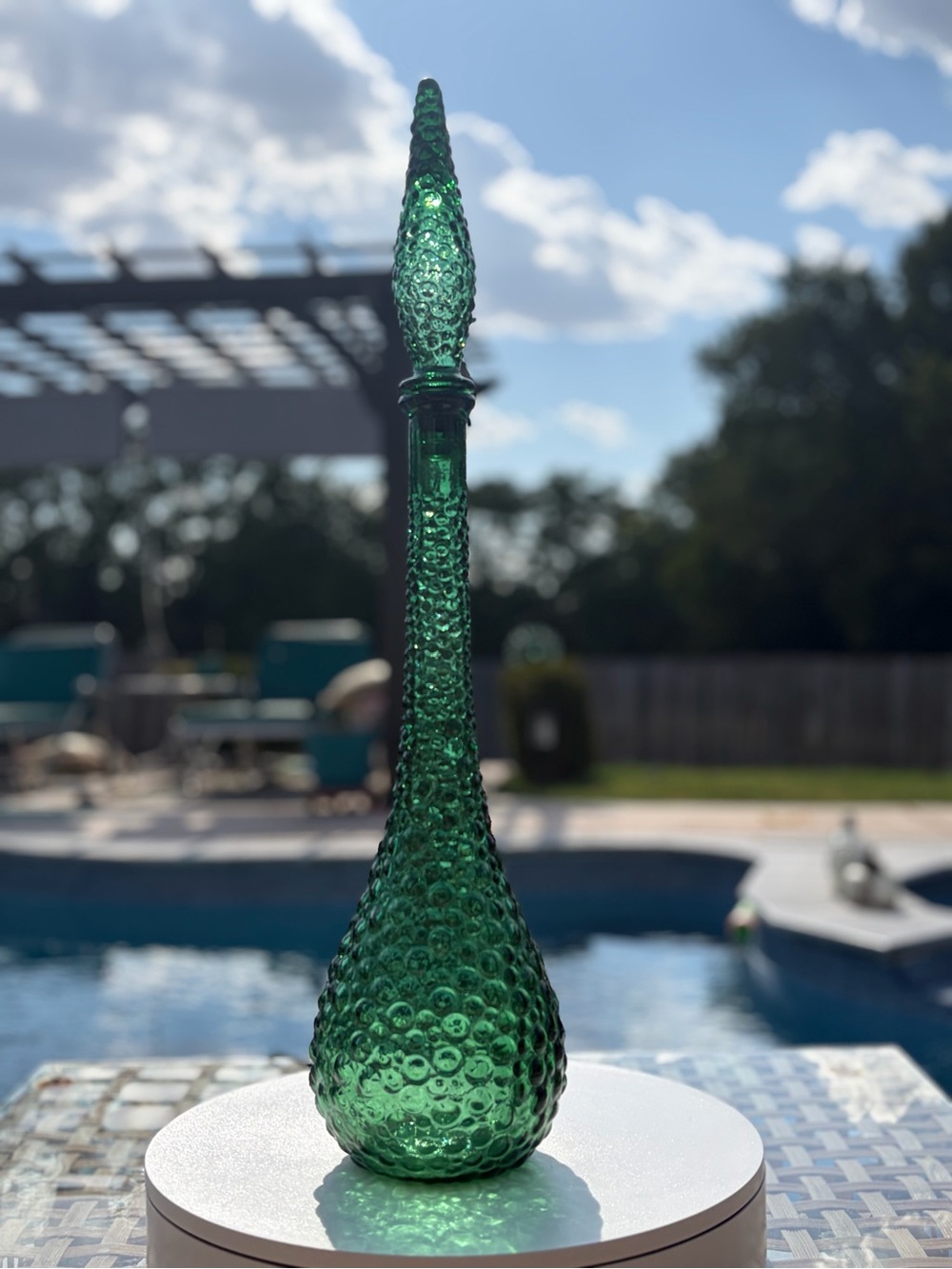 Green Textured Glass Decanter Bottle - Handblown Home Art